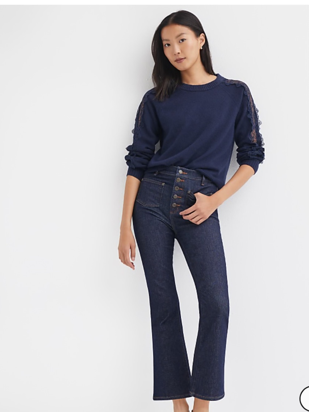 LOFT Patch Pocket High Rise Kick Crop Jeans in Classic Rinse Wash